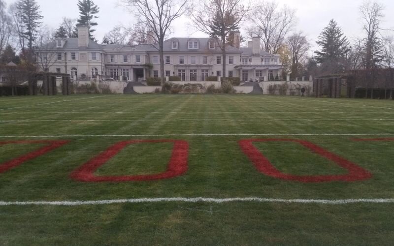 A field with the number 0 1 2 painted on it.