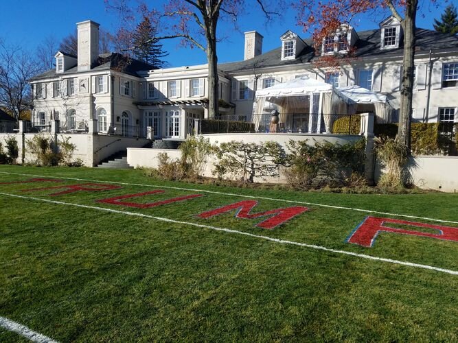 A large lawn with the word " free " written on it.